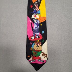Looney Tunes Characters Silk Tie Vintage Bugs Bunny Sylvester Taz Marvin